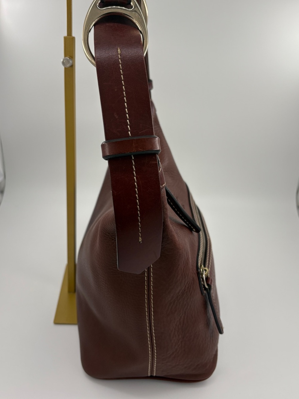 Dooney & Bourke Chestnut Brown Pebble Leather Shoulder Bag with Gold Hardware - Picture 4 of 10